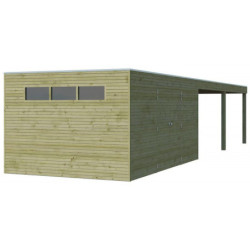 Abri Qube en bois traité autoclave 27mm+ extension 30,6m² Gardenas