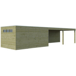Abri Qube en bois traité autoclave 27mm+ extension 30,6m² Gardenas