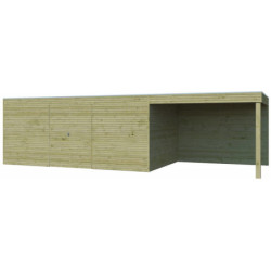 Abri Qube en bois traité autoclave 27mm+extension 24,3m² Gardenas