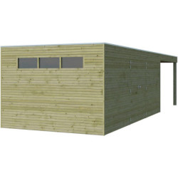 Abri Qube en bois traité autoclave 27mm+extension 24,3m² Gardenas