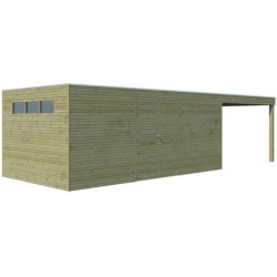 Abri Qube en bois traité autoclave 27mm+extension 24,3m² Gardenas