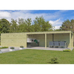 Abri Qube en bois traité autoclave 27mm+ extension 33m² Gardenas
