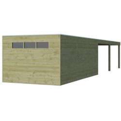 Abri Qube en bois traité autoclave 27mm+ extension 33m² Gardenas