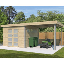 Abri Kasuko S 8,7m² en bois traité 28mm+extension 285cm Gardenas