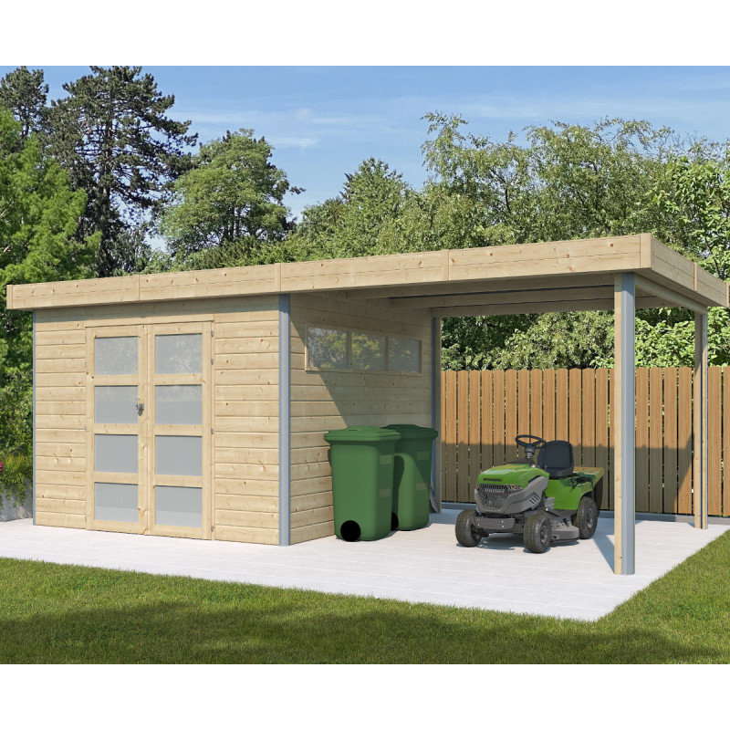 Abri Kasuko S 8,7m² en bois traité 28mm+extension 285cm Gardenas