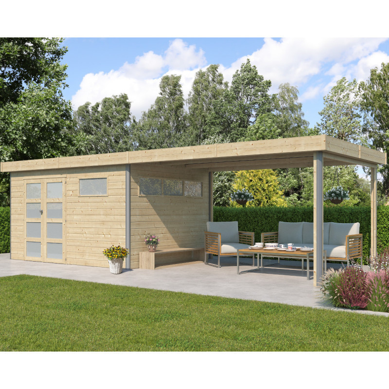 Abri Kasuko M 11,36m² en bois traité+extension 400cm Gardenas
