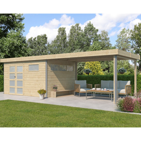 Abri Kasuko M 11,36m² en bois traité+extension 400cm Gardenas