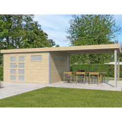 Abri Kasuko L 14,82m² en bois traité+extension 400cm Gardenas