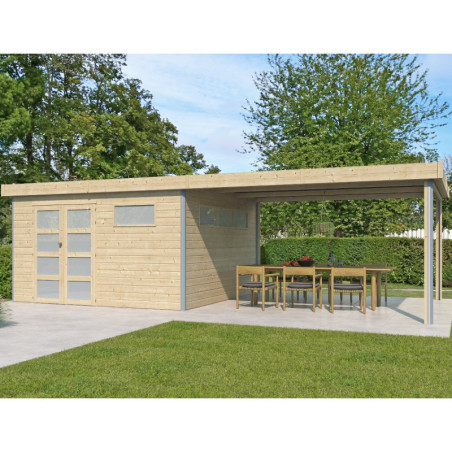 Abri Kasuko L 14,82m² en bois traité+extension 400cm Gardenas