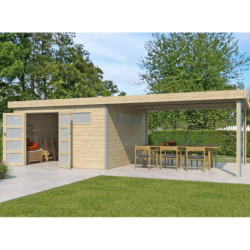 Abri Kasuko L 14,82m² en bois traité+extension 400cm Gardenas