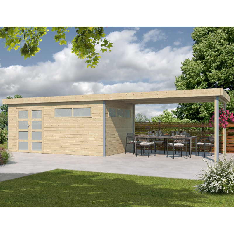 Abri Kasuko XL 14,31m² en bois traité+extension 400cm Gardenas