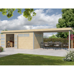 Abri Kasuko XL 14,31m² en bois traité+extension 400cm Gardenas