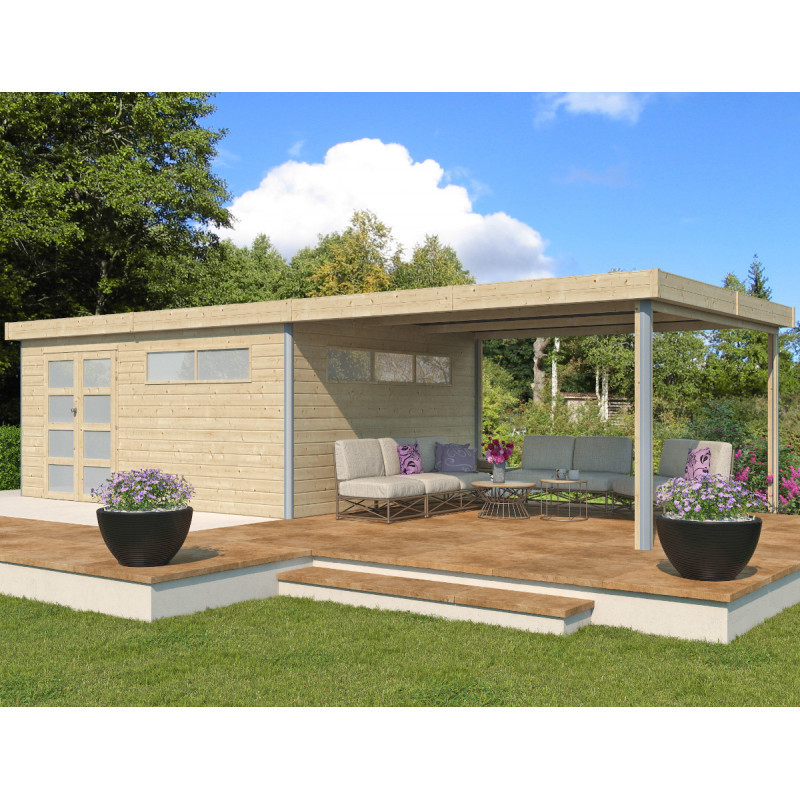 Abri Kasuko XXL 18,67m² en bois traité+extension 400cm Gardenas