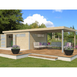 Abri Kasuko XXL 18,67m² en bois traité+extension 400cm Gardenas