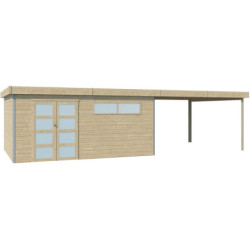 Abri Kasuko XXL 18,67m² en bois traité+extension 400cm Gardenas