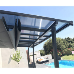 Pergola en aluminium ,acier et polycarbonate adossée gris anthracite - OSLO