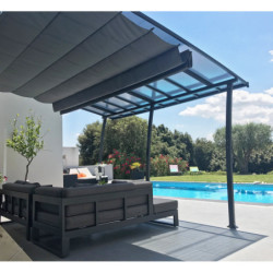 Pergola en aluminium ,acier et polycarbonate adossée gris anthracite - OSLO