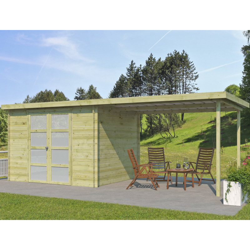 Chalet Umea 8,5m² en bois traité 19mm+extension 300cm Gardenas
