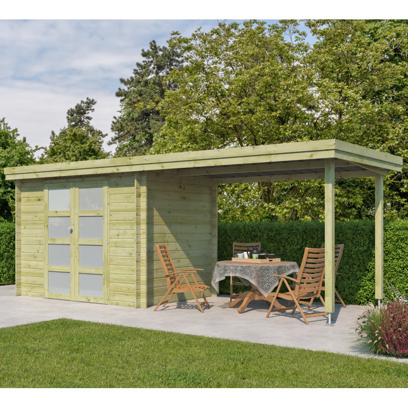Chalet Oregon 6,86m² en bois traité 28mm+extension 300cm Gardenas