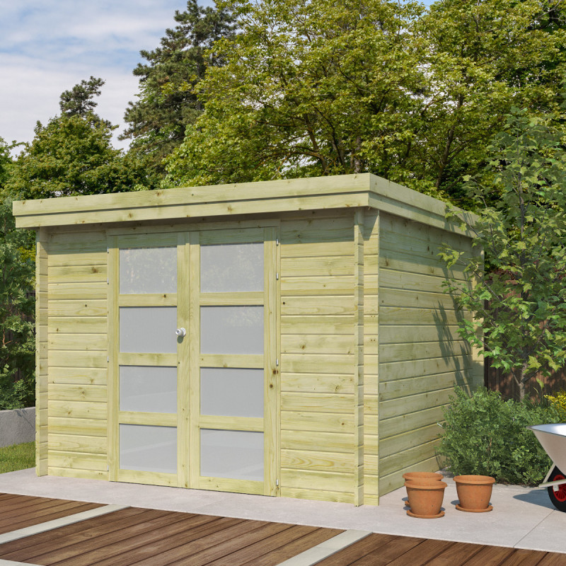 Chalet Oregon 9,6m² en bois traité 28mm+porte vitrée Gardenas