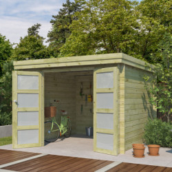 Chalet Oregon 9,6m² en bois traité 28mm+porte vitrée Gardenas