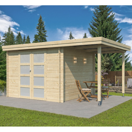 Chalet Oregon 9,6m² en bois massif 28mm+extension 150cm Gardenas