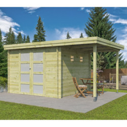 Chalet Oregon 9,6m² en bois traité 28mm+extension 150cm Gardenas