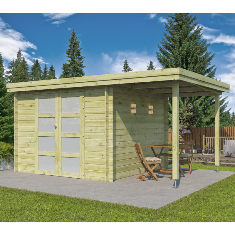 Chalet Oregon 9,6m² en bois traité 28mm+extension 150cm Gardenas