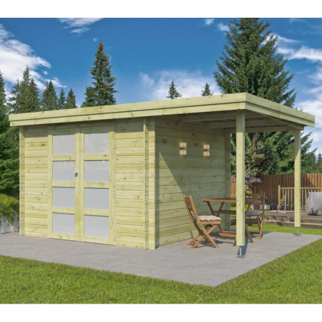 Chalet Oregon 9,6m² en bois traité 28mm+extension 150cm Gardenas
