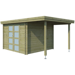 Chalet Oregon 9,6m² en bois traité 28mm+extension 150cm Gardenas