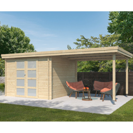 Chalet Oregon 9,6m² en bois massif 28mm+extension 300cm Gardenas