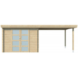 Chalet Oregon 9,6m² en bois massif 28mm+extension 300cm Gardenas