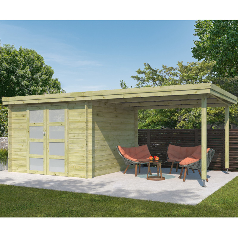 Chalet Oregon 9,6m² en bois traité 28mm+extension 300cm Gardenas