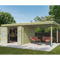 Chalet Oregon 9,6m² en bois traité 28mm+extension 300cm Gardenas