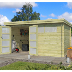 Chalet Oregon 13,51m² en bois traité+porte et fenêtre - Gardenas