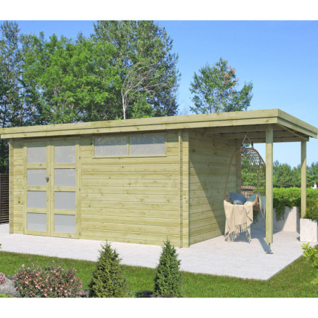 Chalet Oregon 13,51m² en bois traité+extension 150cm Gardenas