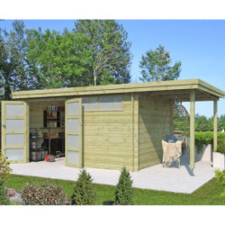 Chalet Oregon 13,51m² en bois traité+extension 150cm Gardenas