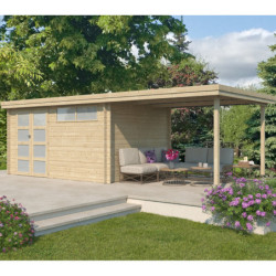 Chalet Oregon 13,51m² en bois massif 28mm+extension 300cm Gardenas