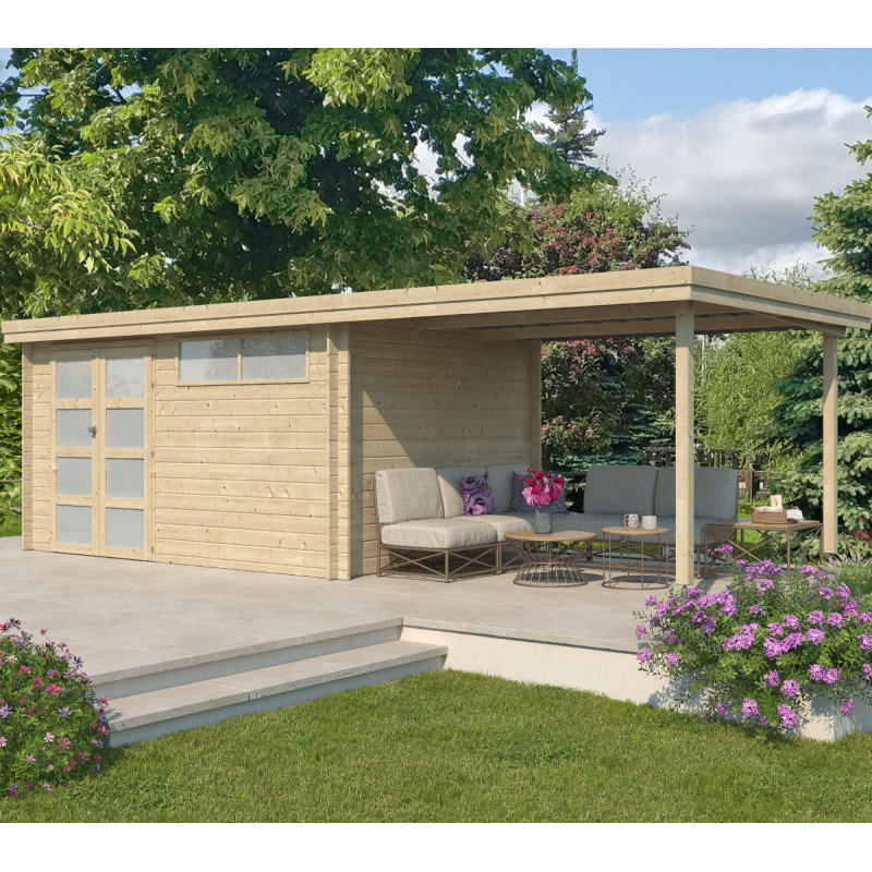 Chalet Oregon 13,51m² en bois massif 28mm+extension 300cm Gardenas