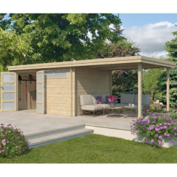 Chalet Oregon 13,51m² en bois massif 28mm+extension 300cm Gardenas
