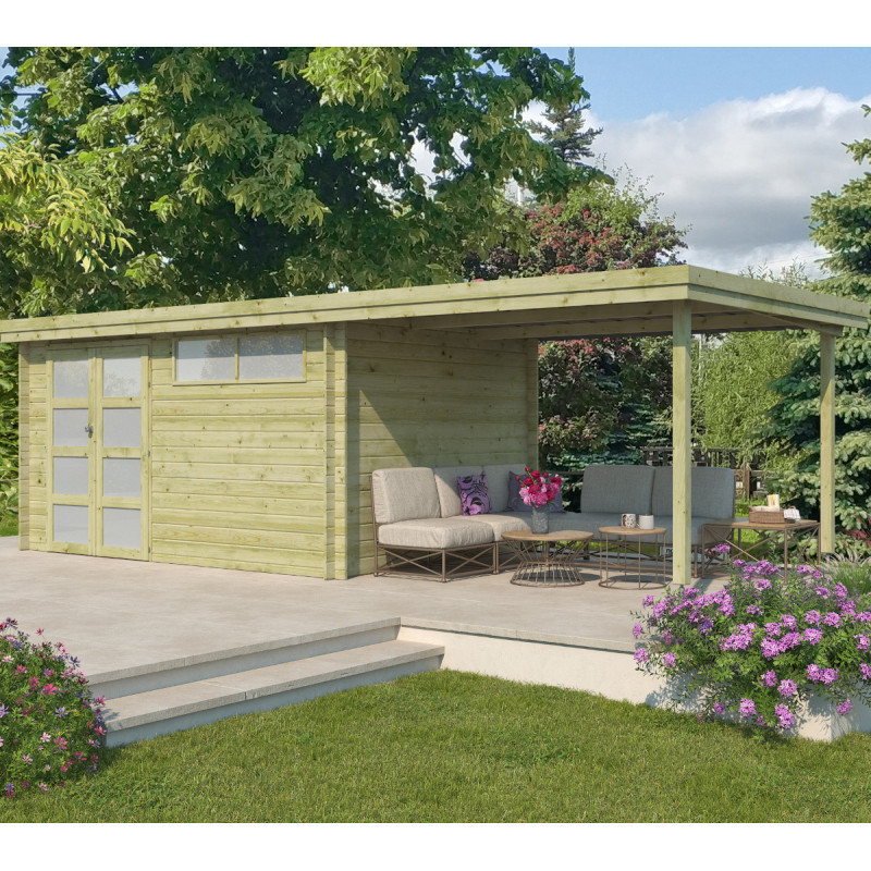 Chalet Oregon 13,51m² en bois traité+extension 300cm Gardenas