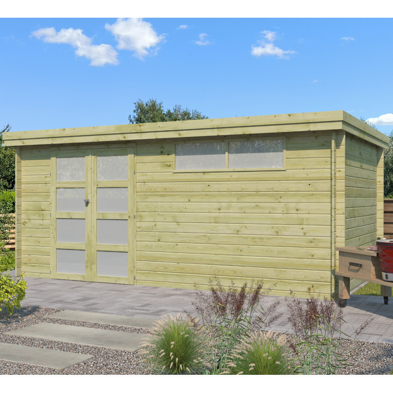 Chalet Oregon 16,40m² en bois traité + porte et fenêtre Gardenas