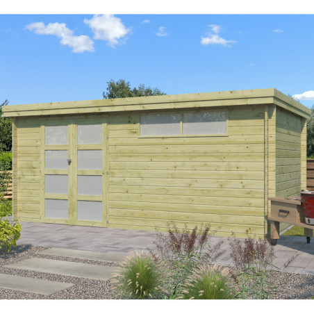 Chalet Oregon 16,40m² en bois traité + porte et fenêtre Gardenas