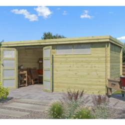 Chalet Oregon 16,40m² en bois traité + porte et fenêtre Gardenas