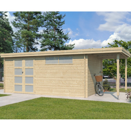 Chalet Oregon 16,4m² en bois massif 28mm+extension 150cm Gardenas