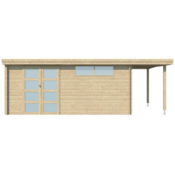 Chalet Oregon 16,4m² en bois massif 28mm+extension 150cm Gardenas