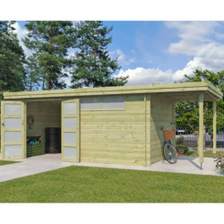 Chalet Oregon 16,4m² en bois traité 28mm+extension 150cm Gardenas