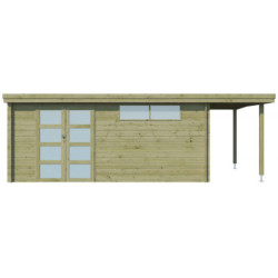 Chalet Oregon 16,4m² en bois traité 28mm+extension 150cm Gardenas