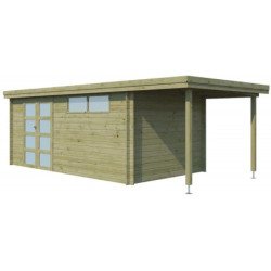 Chalet Oregon 16,4m² en bois traité 28mm+extension 150cm Gardenas