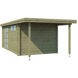 Chalet Oregon 16,4m² en bois traité 28mm+extension 150cm Gardenas